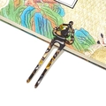 Classic amber tortoiseshell acetate U-shaped hair fork in a vintage Chinese style - Brown Black Floral