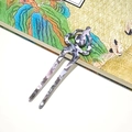 U-shaped acetate hair fork with grey marble texture and hollowed design in vintage style - Grey Floral