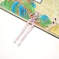Pink acetate U-shaped hair stick with traditional Ruyi auspicious cloud design - Pink and White Floral