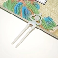 U-shaped hair pin in pearly cream white with traditional cloud pattern design - White Enamel