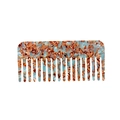 Großer grobzinkiger Kamm aus Acetat mit blau-orangem Marmor-Schildpatt-Muster - Braun Floral