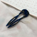 U-shaped tortoise shell acetate hair fork in dark blue and brown marble finish - Blue Floral
