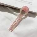 Pink marbled acetate heart U-shaped hair pin with anti-slip design for elegant buns - Sakura Pink / 9cm Medium