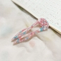 U-shaped hair pin in pink and blue marble acetate for elegant bun hairstyles - Pink and Blue Floral