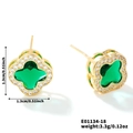 Détails de boucles d'oreilles trèfle à quatre feuilles avec gemme verte et zircons - Or Blanc and Zirconium Vert