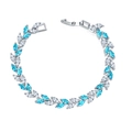 Dettaglio degli zirconi marquise blu e bianchi su un bracciale a foglia color argento - 17cm / Oro Bianco Blu Acquamarina