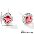 Élégantes boucles d'oreilles trèfle à quatre feuilles en pierre rouge et bordure argent - Argent Blanc et Zirconium Rose Rouge