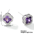 Boucles d'oreilles fleur à quatre feuilles violettes avec halo de cristal brillant - Argent Blanc et Zirconium Violet
