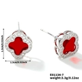 Élégantes boucles d'oreilles trèfle à quatre feuilles argentées avec insert rouge - Argent Blanc et Zirconium Rouge