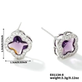 Élégantes boucles d'oreilles trèfle argentées avec pierre violette et zircons brillants - Argent Blanc et Zirconium Violet Clair
