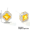 Boucles d'oreilles fleur étoilée jaune avec bordure en pavé de zircones blanches - Argent Blanc et Zirconium Jaune