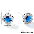 Élégantes boucles d'oreilles trèfle à quatre feuilles en argent avec pierres bleues foncées - Argent Blanc et Zirconium Bleu Royal