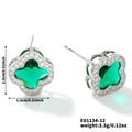 Boucles d'oreilles trèfle vert émeraude avec diamants blancs et fini or blanc - Argent Blanc et Zirconium Vert