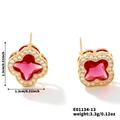 Boucles d'oreilles trèfle doré élégantes avec pierres roses et éclats de zircon - Or Blanc et Zirconium Rose Rouge
