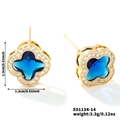 Boucles d'oreilles trèfle dorées avec pierre bleu foncé et cristaux blancs brillants - Or Blanc et Zirconium Bleu Royal