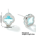 Boucles d'oreilles trèfle élégantes avec pierre bleu clair et zircons blancs brillants - Argent Blanc and Zirconium Bleu Clair