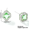 Boucles d'oreilles trèfle en argent avec pierre verte étoilée et diamants blancs - Argent Blanc and Zirconium Vert Clair