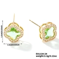 Boucles d'oreilles trèfle doré avec pierre vert clair et cristaux blancs, taille 1,3 cm - Or Blanc and Zirconium Vert Clair