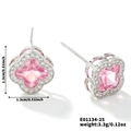 Boucles d'oreilles trèfle argentées avec pierre rose taille étoile et cristaux blancs - Argent Blanc and Zirconium Rose