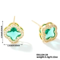 Boucles d'oreilles trèfle vert avec zircons blancs et plaqué or, 1,3 cm et 3,3 g - Or et Zirconium Vert Cyan
