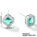 Boucles d'oreilles trèfle en argent avec pierre vert émeraude et zircons blancs - Argent et Zirconium Vert Cyan