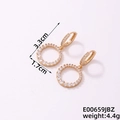 Detail view of full zircon hoop earrings with dimensions 3.3cm by 1.7cm and item E00659JBZ - Gold-White Rhinestone