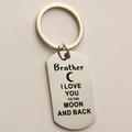 Porte-clés poli pour frère en acier avec gravure Moon and Back et détail lune - Grande Étiquette 28*50mm / Frère (k57)