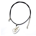 Stainless steel guitar pick pendant necklace with engraved electric guitar outline design - Leather Cord Style (430)