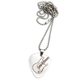 Polished stainless steel guitar pick pendant necklace with engraved sketch on ball chain - Ball Chain Style (430)