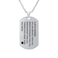 Macro view of brushed stainless steel dog tag with engraved inspirational quote and heart - Inspirational Tag Necklace (n493)