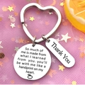 Polished stainless steel teacher gift keychain with heart ring and thank you engraving - K615+611 Style / Diameter 25mm