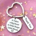 Polished stainless steel teacher appreciation keychain with engraved charms and heart ring - K614+611 Style / Diameter 25mm