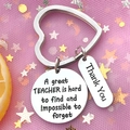 Polished stainless steel teacher appreciation keychain with heart ring and engraved charms - K613+611 Style / Diameter 25mm