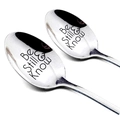 Cuillères en acier inoxydable poli argent avec gravure Be Still & Know pour couple - Style Be Still & Know (3055)