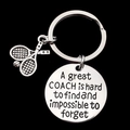 Detail van roestvrijstalen sleutelhanger met tennisrackets en gegraveerde tekst - 30mm Ronde Plaat / Tennis Stijl