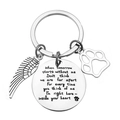Silver stainless steel pet memorial keychain with feather and paw heart charms - Round Engraved Style (YQ109 30mm Diameter)