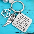 Silver stainless steel pet memorial keychain with paw print, wing charm and engraved poem - Square Engraved Style (YQ109 28*28mm)