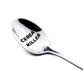 Polished stainless steel cereal killer spoon with creative engraving and silver finish - Simple Script Style (3101.5)