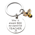 Macro detail of engraved bee teacher keychain with You will always BEE my favorite text - Favorite Teacher Style (xk175-6)