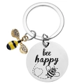 Detail of bee happy engraved silver tag and crystal honeybee charm keychain - Bee Happy Style (xk175-3)