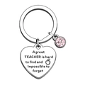 Porte-clés enseignant argenté avec pierre de naissance et pendentif cœur gravé pomme - Porte-clés Cœur Strass Rose (yq298.1)