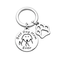 Silver stainless steel Best Dog Mom Ever keychain with hollow paw print charm on white background - 25mm / Dog Style (yq308)