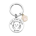 Stainless steel Best Cat Mom Ever keychain with pink cat paw charm on white background - 25mm / Cat Style (yq308)