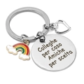 Portachiavi in acciaio inox con cuore arcobaleno e incisione Colleghi per caso Amiche - 30MM / Stile Tondo Inciso-Italiano (yq306.2)