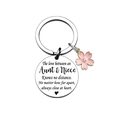 Zilveren tante en nicht sleutelhanger met roze kersenbloesem bedeltje en tekst - 30mm Stijl (yq337) / Zilver
