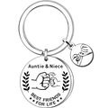 Portachiavi in acciaio inossidabile con incisione Auntie & Niece e design fist bump - Tema Zia e Nipote Femmina (2)