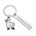 Portachiavi I Ducking Love You in acciaio inox con ciondolo a forma di papera e incisione - Motivo I Ducking Love You - Colore Argento (xk1004)