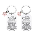 Friendship stainless steel keychain with engraved tag and pink flower pearl charm - Friends Style