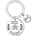 Stainless steel keychain with Brother and Sister engraving and pinky swear charm - Brother and Sister Fist Bump Style (4)