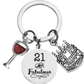 Llavero de acero inoxidable para 21 cumpleaños con charms de copa y pastel - Estilo 21 Cumpleaños (yq397-21)